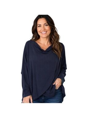 JJ Winks Built-In Bra Super Soft Modal Wrap Top Navy One Size Made in USA